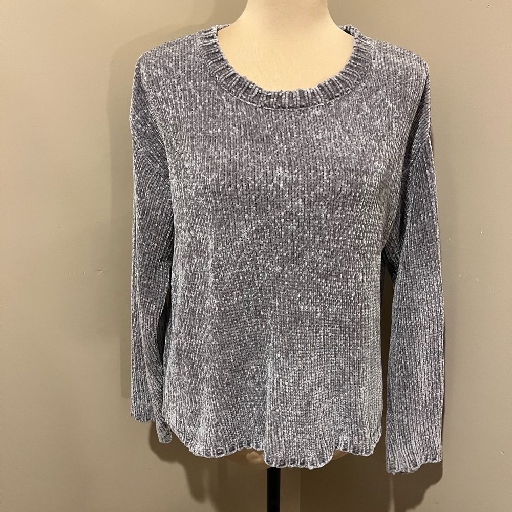Sadie & Sage Oversized Chenille Long Sleeve Crew Sweater - Heathered Gray, Small